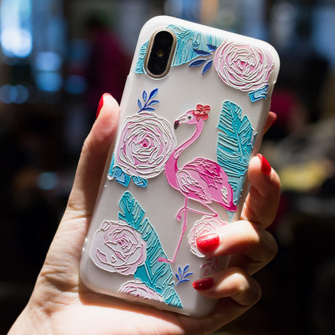 BROEYOUE Soft TPU Case For iPhone 5S SE 6 6S 7 8 Plus 3D Relief Flowers Print Ultra Thin Silicone Cell Phone Case For iPhone X - watchwomen
