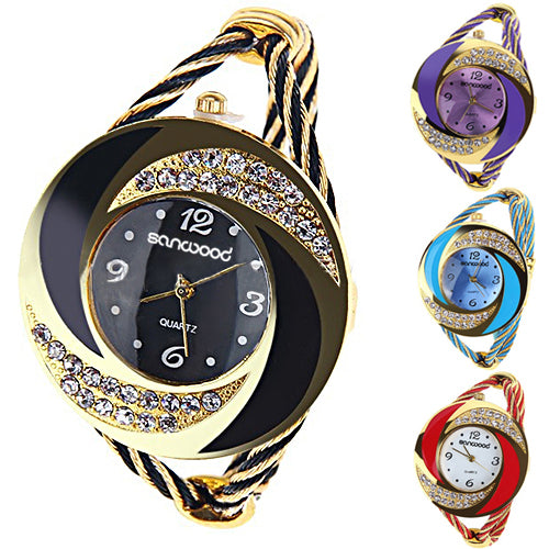 2017 Fashion Women Round Rhinestone Whirlwind Design Analog Bracelet Bangle Quartz Watch Metal Weave Clock  1EFJ - watchwomen