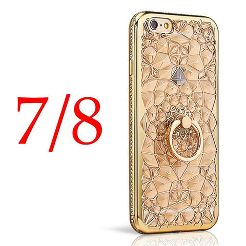Axbety Case For iPhone 7 8 Case Luxury Gold Glitter Pyramid Soft Back Cover Diamond Ring Phone Case For iPhone 8 7 Plus Cover - watchwomen