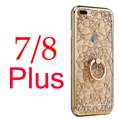 Axbety Case For iPhone 7 8 Case Luxury Gold Glitter Pyramid Soft Back Cover Diamond Ring Phone Case For iPhone 8 7 Plus Cover - watchwomen
